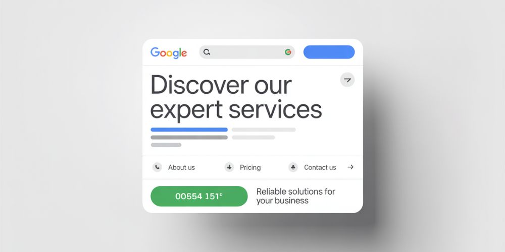 Google ad showing sitelinks, call extensions, and structured snippets